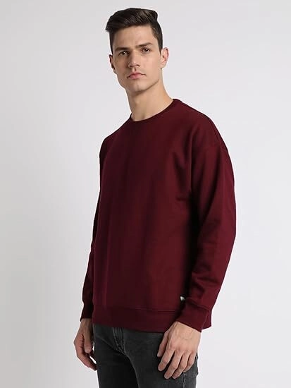 Cotton Blend Solid Hoodie for Men (Maroon, L)