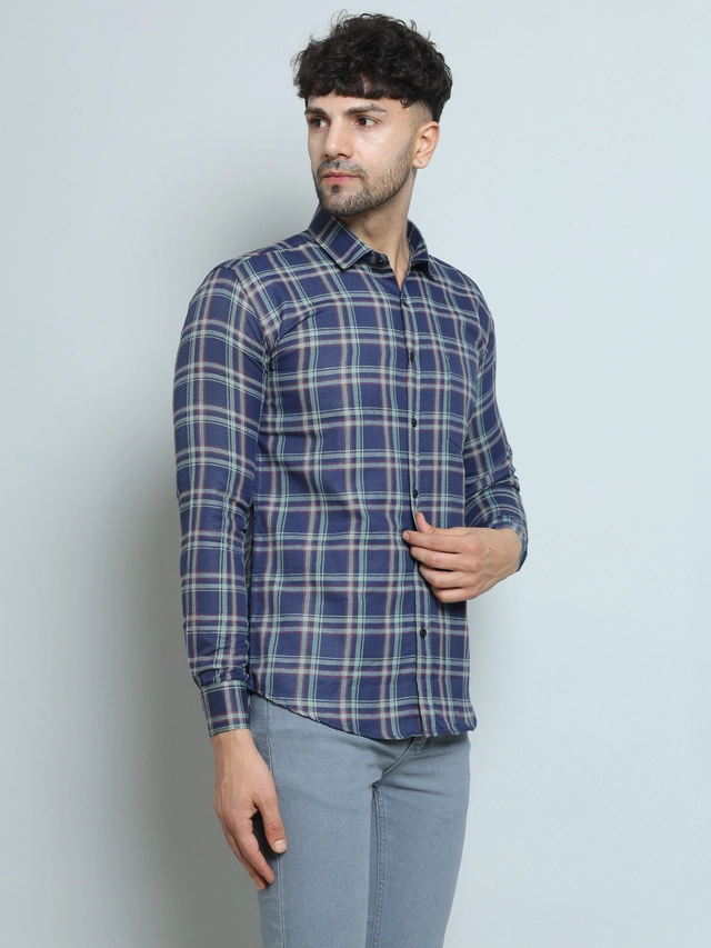 Full Sleeves Checked Shirt for Men (Blue, M)