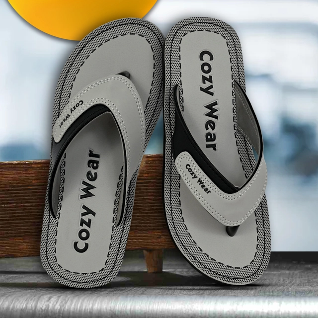 Cozy Wear Solid Flipflops for Men (Grey, 6)