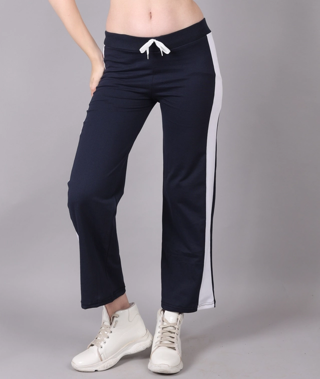 Cotton Colorblocked Trackpant for Women (Navy Blue, M)