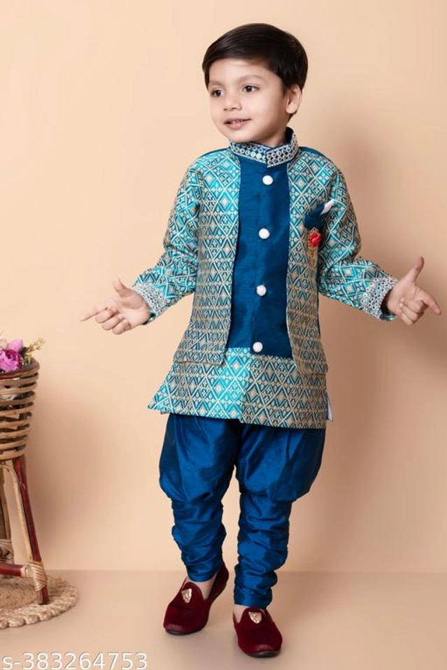 Cotton Blend Sherwani for Boys (Blue, 6-9 Months)