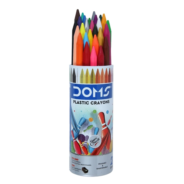 DOMS Plastic Crayon 28 Shades Round Tin (Set of 1, Multicolor)