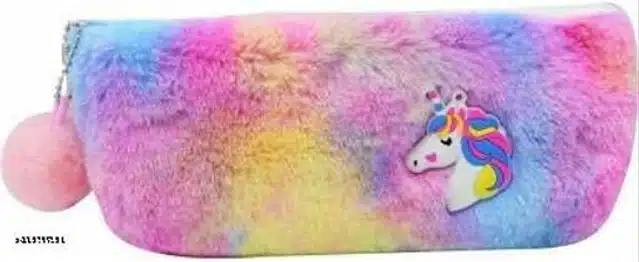 Unicorn Fur Diary & Fur Pen with Fur Pouch (Multicolor, Set of 4)