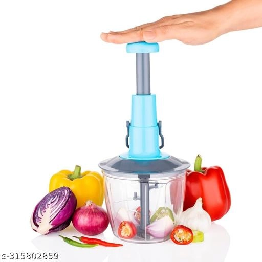 Plastic Manual Vegetables & Fruits Chopper (Grey & Blue, 1000 ml)