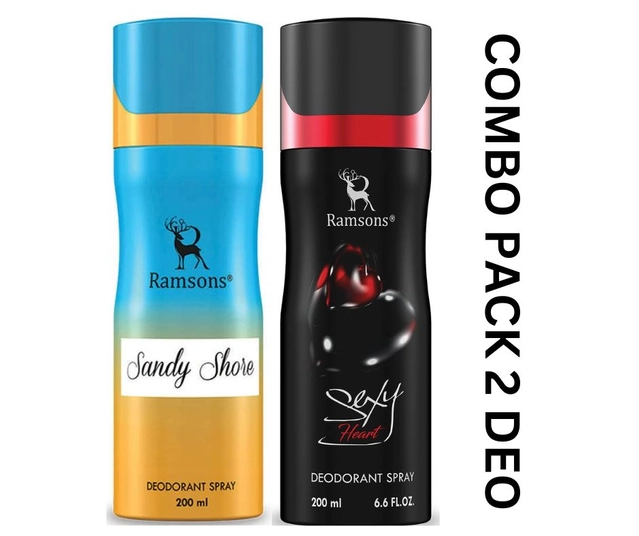 Ramsons Sandy Shore with Sexy Heart Deodorant for Men (200 ml, Pack of 2)