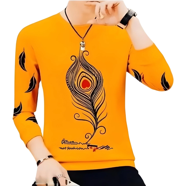 Round Neck Printed T-Shirts for Men (Mustard & Black, S) (Pack of 2)