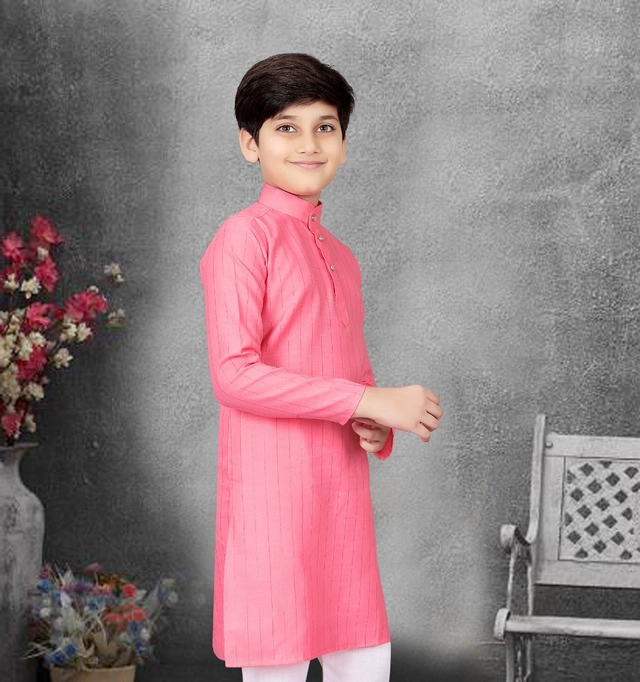 Cotton Solid Kurta for Boys (Pink, 3-4 Years)