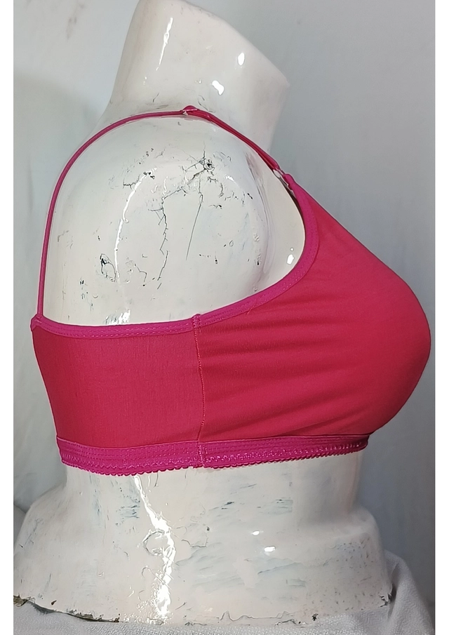 Cotton Solid Non-Padded Sports Bra for Women (Pink, 28)