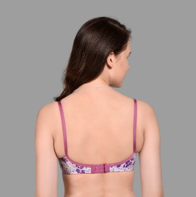 Net Printed Non-Padded Bra for Women (Purple, 28)