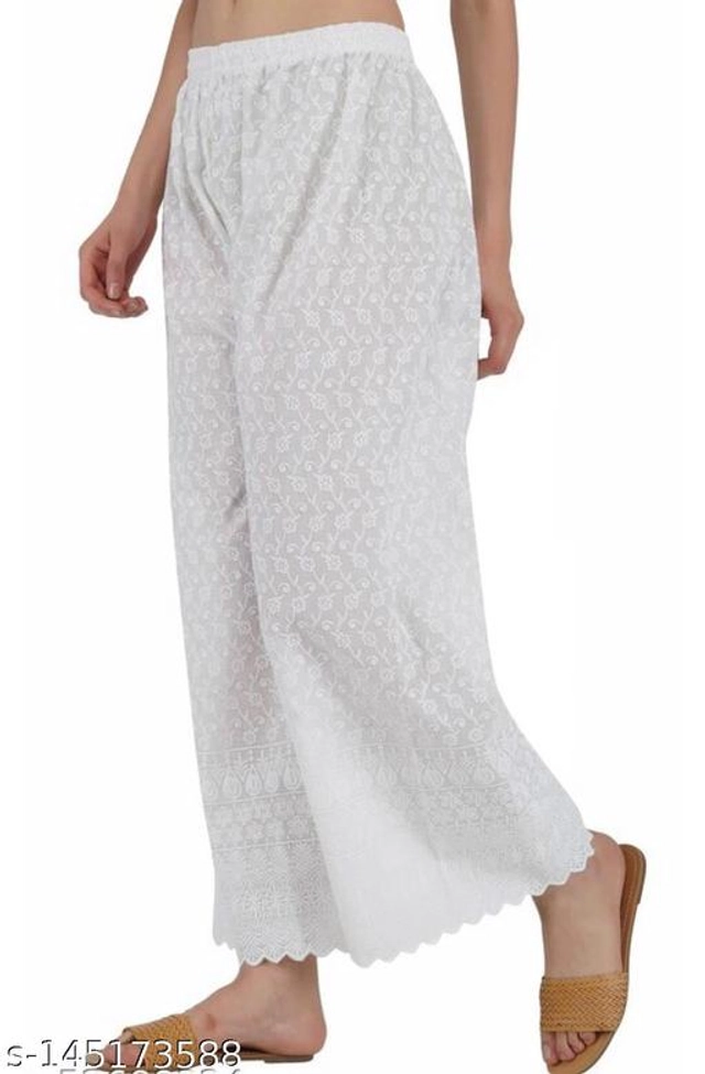 Cotton Palazzos for Women (White, 30)