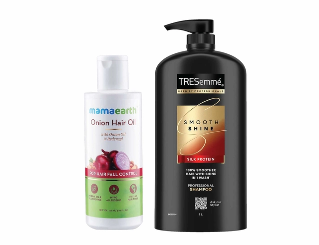 Combo of Mamaearth Onion Herbal Hair Oil (150 ml) & Tresemme Smooth Shine Shampoo (1000 ml) (Set of 2)