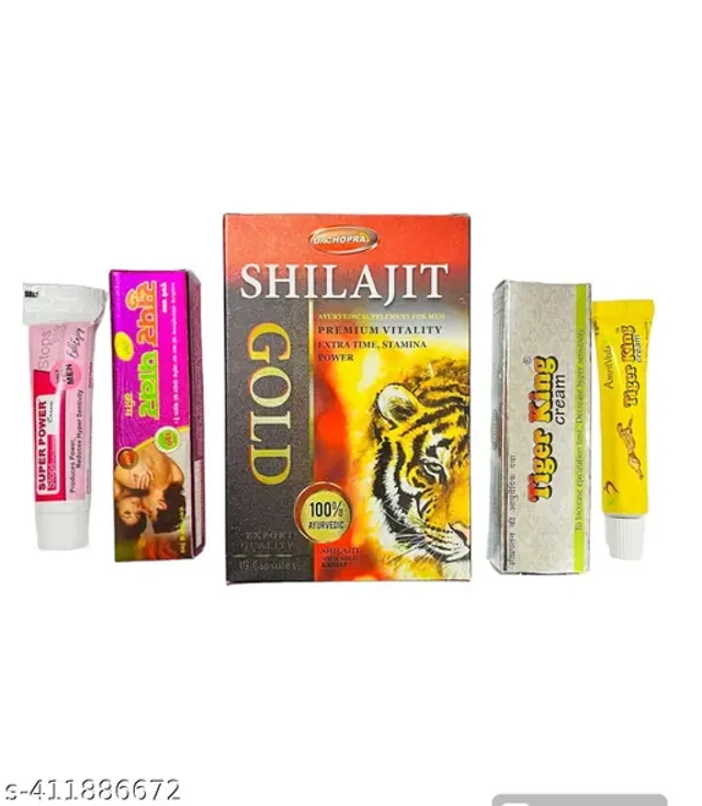 Combo of Shilajit Gold Capsules, Super Power Ceam (5 g) & TK Cream (5 g) (Set of 3)