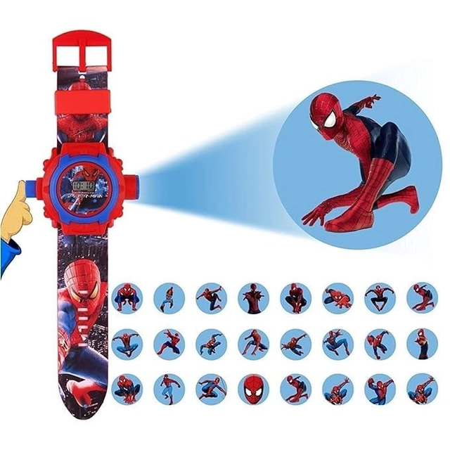 24 Images Unisex Kids Spider PVC Rubber Plastic Digital Wrist Projector Watch with Spiderman Unique Projector Digital Toy Watch for Kids - Good Return Gift (Pack of 1)