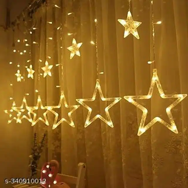 Plastic 12 Pcs Stars LED Curtain String Light (Multicolor, 8 Feet)