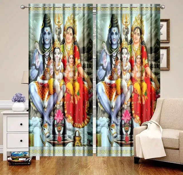 Polyester Printed Window & Door Curtains (Pack of 2) (Multicolor, 5 feet)