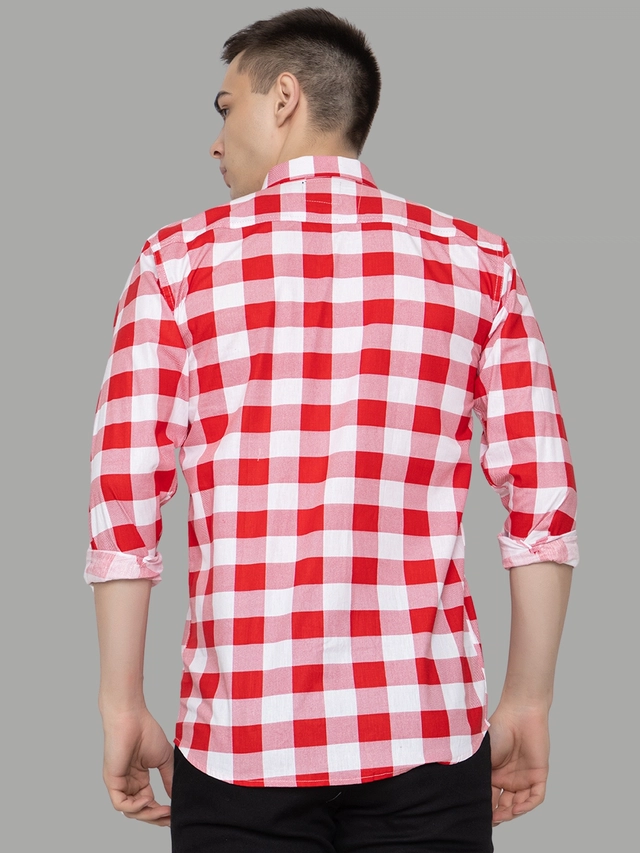 Full Sleeves Checkered Shirt for Men (Red, M)