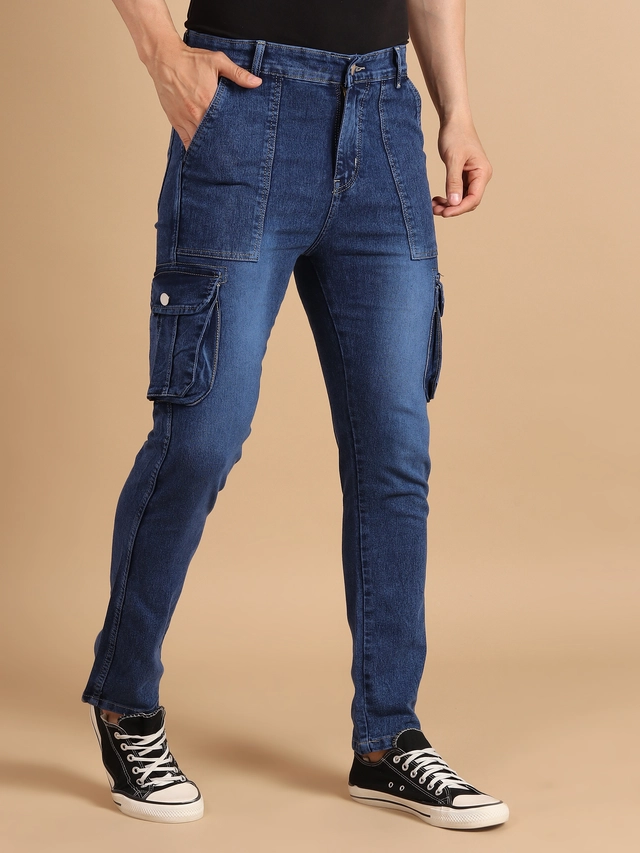 Denim Regular Fit Cargo for Men (Blue, 28)