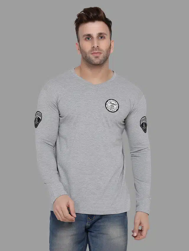 Men Solid Full Sleeves T-shirt (Grey, XL) (RSC-128)