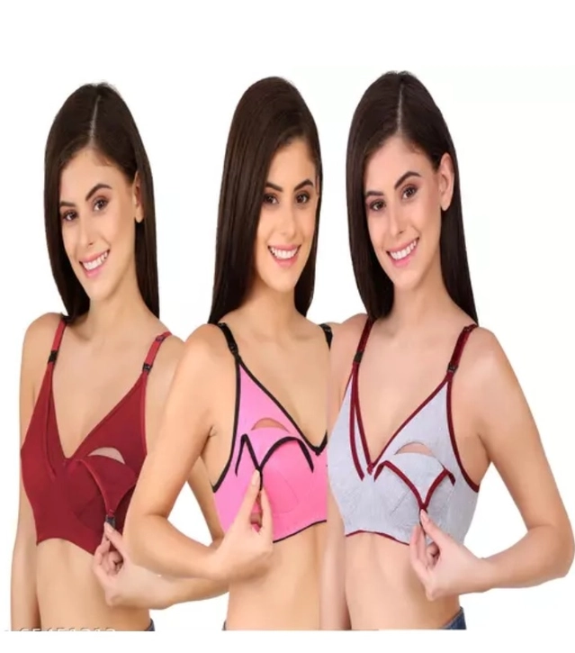 Polycotton Non Padded Bras for Women (Multicolor, 32) (Pack of 3)