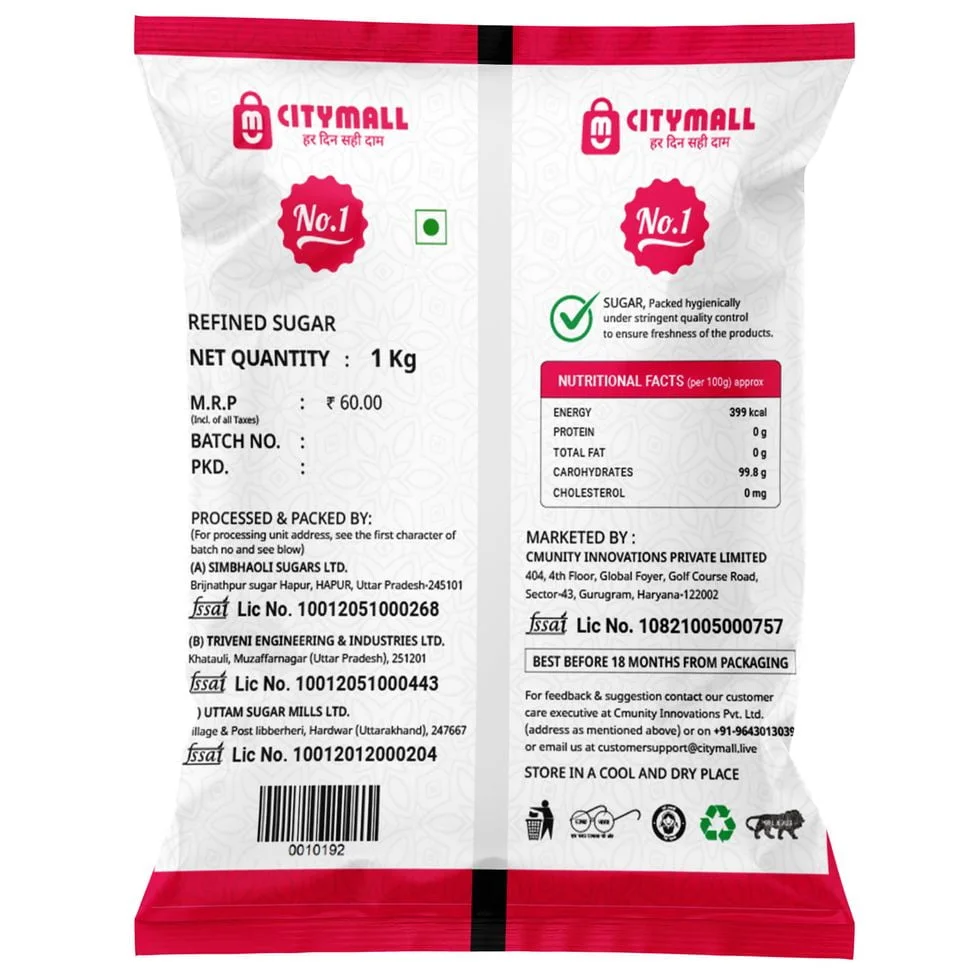 CityMall No.1 Sugar (Sulphurless Refined) 1 kg
