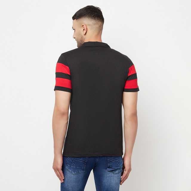Glito Cotton Blend Stripes Half Sleeve Polo T-shirts For Men (Black, XL) (GL-001)