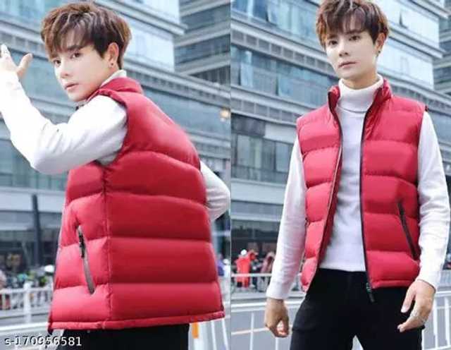 Trendy Nylon Sleeveless Jacket For Men (Red, XL) (A-08)