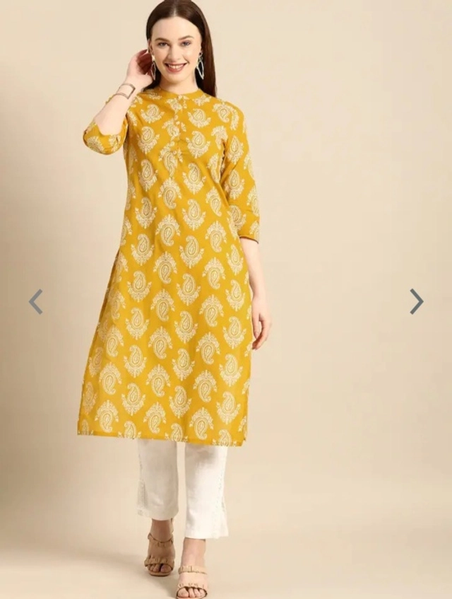 Viscose Rayon Printed Kurti for Women (Gold, S)