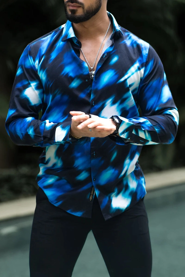 Lycra Full Sleeves Printed Shirt for Men (Multicolor, M)