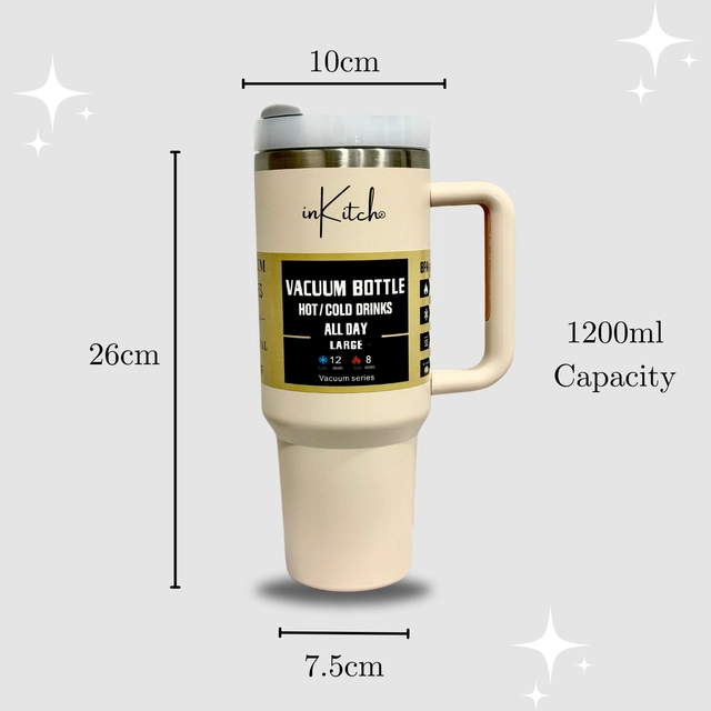 Stainless Steel Vacuum Insulated Tumbler with Straw (Beige, 1200 ml)