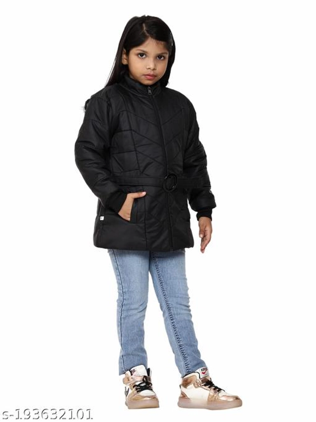 Polyester Jacket for Girls (Black, 18-24 Months)