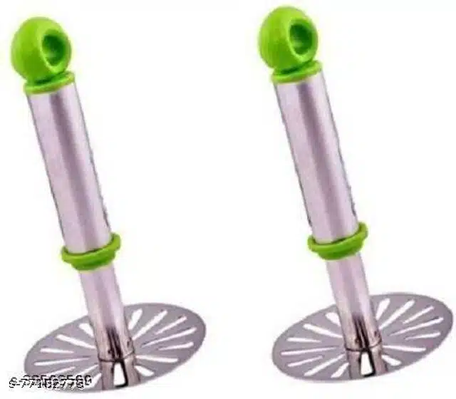 Manual Aluminium Masher (Green & Silver, Pack of 2)