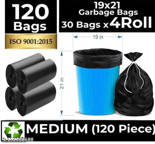 Biodegradable Garbage Bags 19 X 21 Inches (Medium) 120 Bags (4 rolls)  Dustbin
