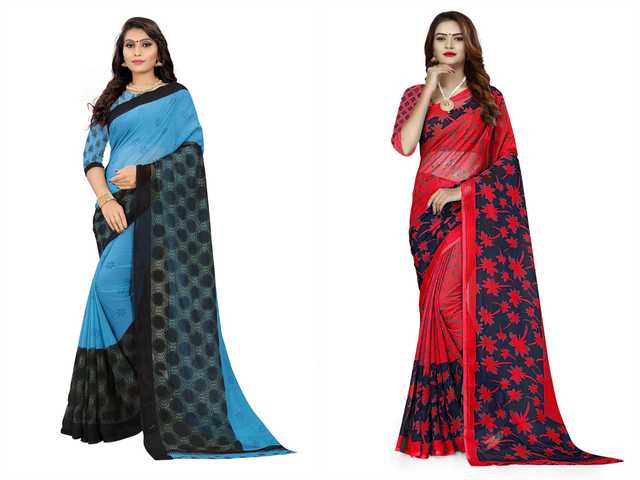 Trendy Georgette Saree With Blouse Piece For Women (Pack Of 2) (Multicolor, 6.3 m) (M-3217)