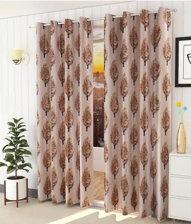 Polyester Printed Window & Door Curtains (Pack of 2) (Brown, 5 feet)