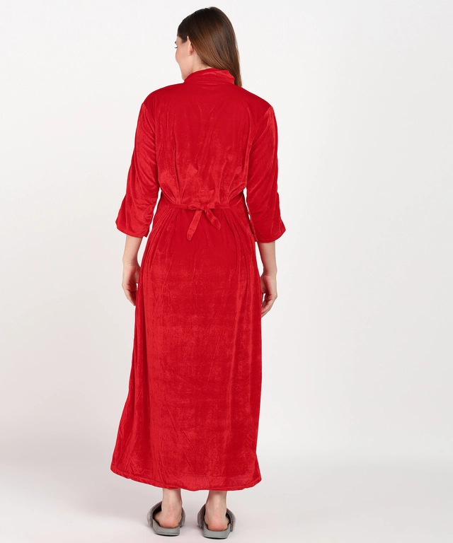 Velvet Embroidered Nightdress for Women (Red, Free Size)