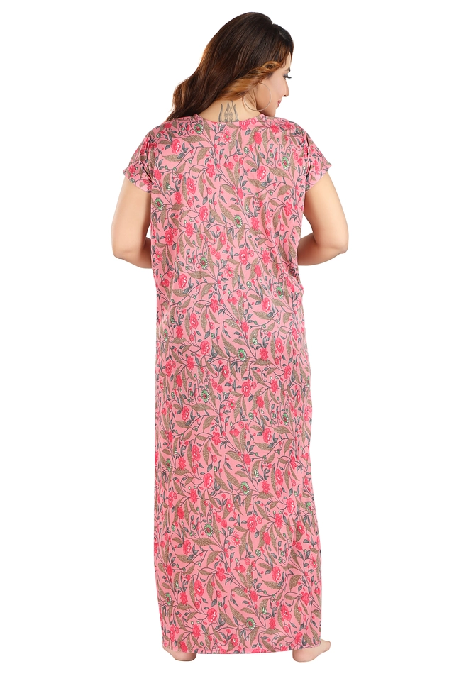 Hosiery Printed Nightdress for Women (Pink, M)