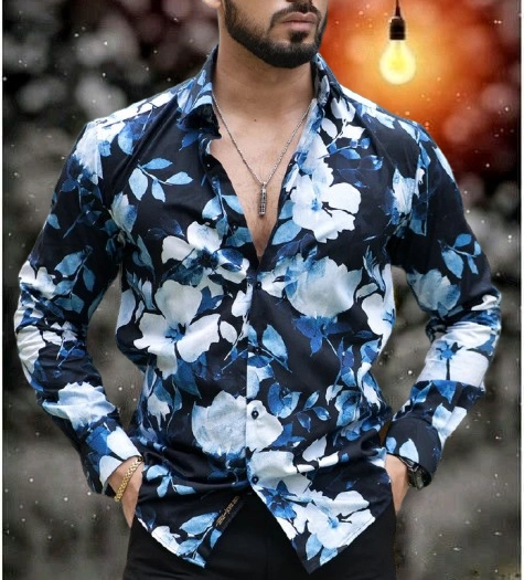 Full Sleeves Printed Shirt for Men (Multicolor, S)