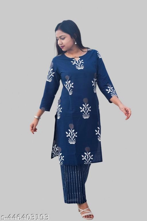 Rayon Printed Kurti with Palazzo for Women (Multicolor, M)