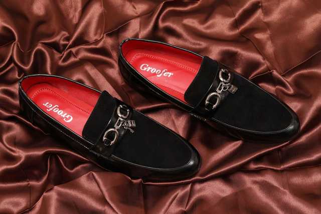 Men's Patent Stylish Synthetic Loafer (Black, UK 6) (kk-265)