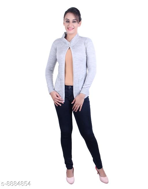 Acrylic Solid Sweater for Women (Grey, M)