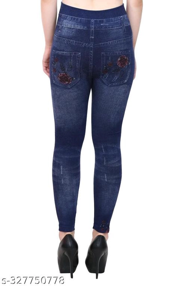 Polyester Dyed Jeggings for Women (Blue, Free Size)