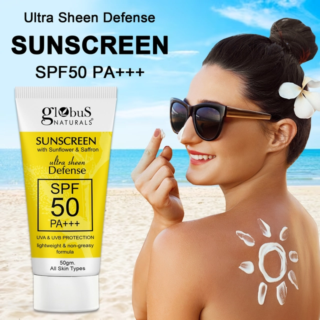 Globus Naturals Sunscreen with Ultra Sheen Defense Spf 50 Pa+++ (50 g, Pack of 5)