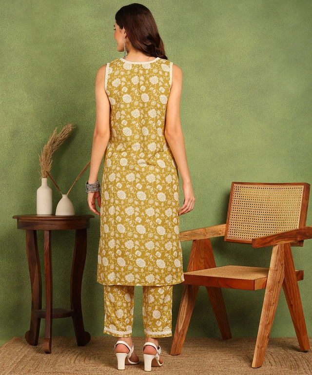 Rayon Printed Kurti with Pant for Women (Mustard, S)