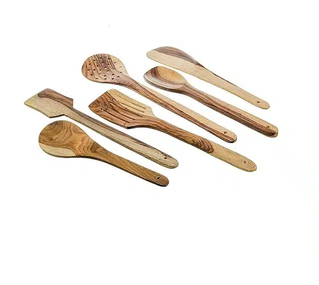 Wooden Cooking & Serving Spoons (Brown, Set of 6)