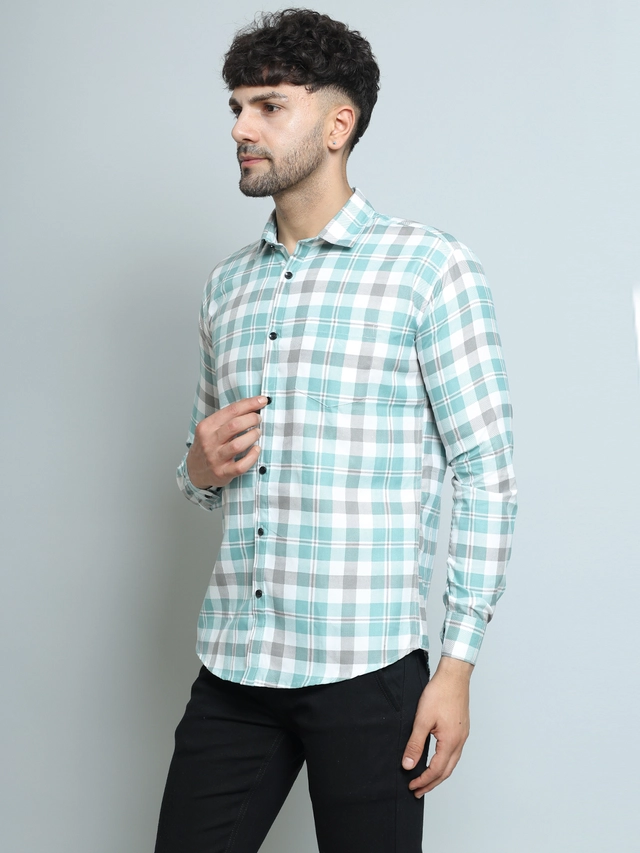 Full Sleeves Checked Shirt for Men (Green, M)