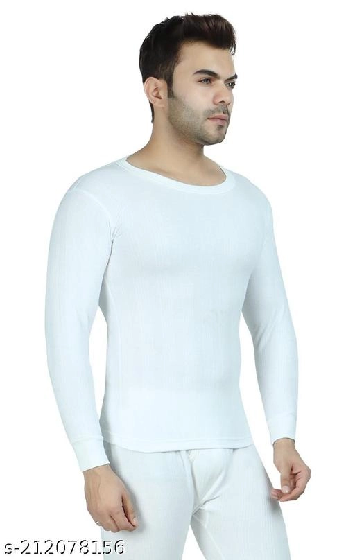 Cotton Blend Thermal Topwear for Men (White, M)