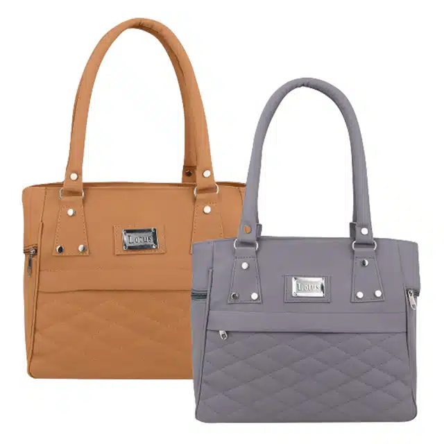 Handbags for Women (Tan & Grrey, Pack of 2)