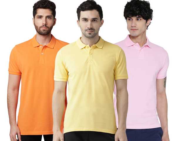 Galatea Cotton Blend Polo T-Shirt for Men (Pack of 3) (Multicolor, S) (G966)
