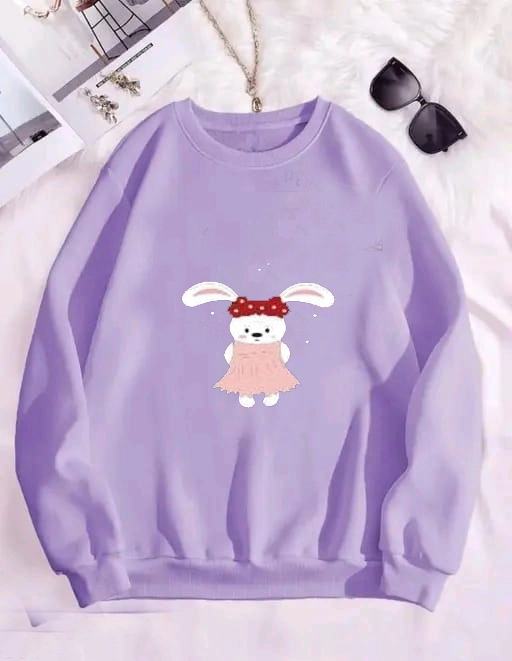 Fleece Printed Full Sleeves Sweatshirt for Women & Girls (Lavender, S)