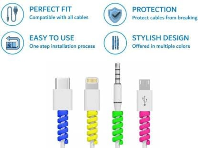 Combo of Silicone 1.5 m Wire Protector with 4 Pcs Twist Cable Protectors (Multicolor, Set of 5)